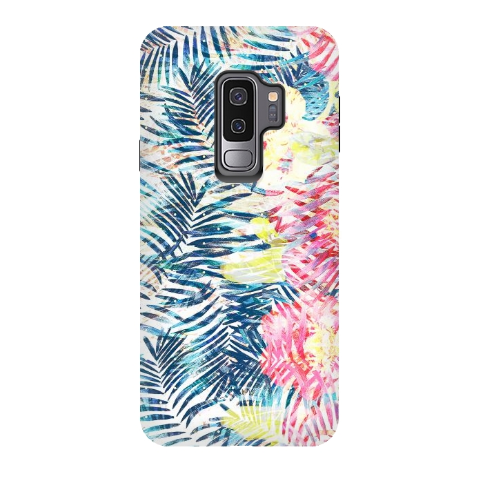 Galaxy S9 plus StrongFit Tropical palm leaves and colorful flowers by Oana 