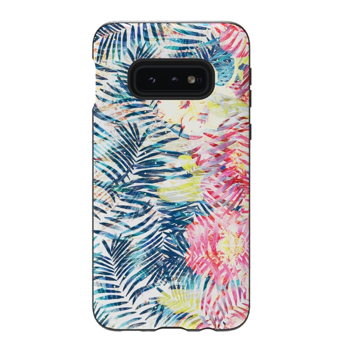 Galaxy S10e StrongFit Tropical palm leaves and colorful flowers by Oana 