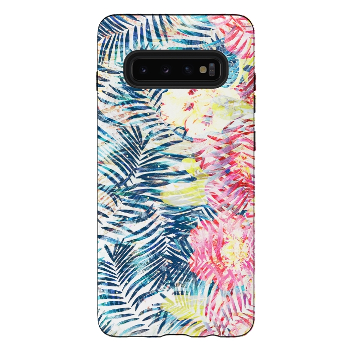Galaxy S10 plus StrongFit Tropical palm leaves and colorful flowers by Oana 