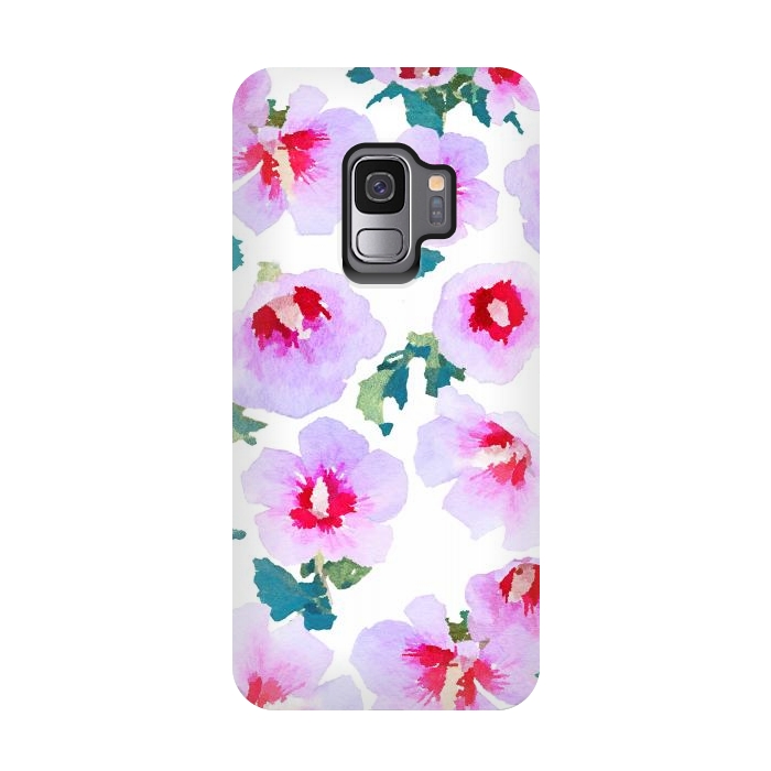 Galaxy S9 StrongFit Rose of Sharon watercolor flowers by Oana 
