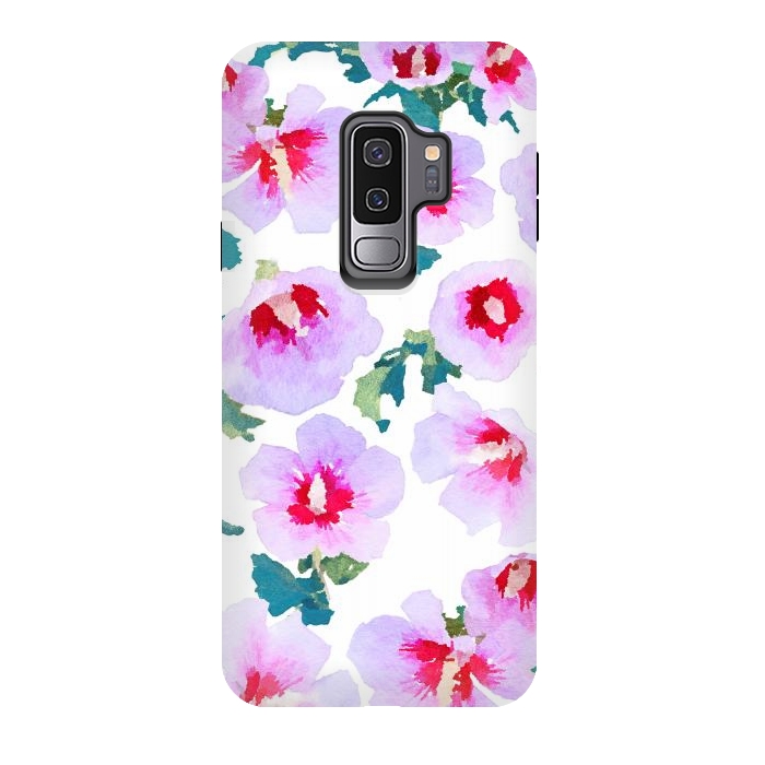 Galaxy S9 plus StrongFit Rose of Sharon watercolor flowers by Oana 