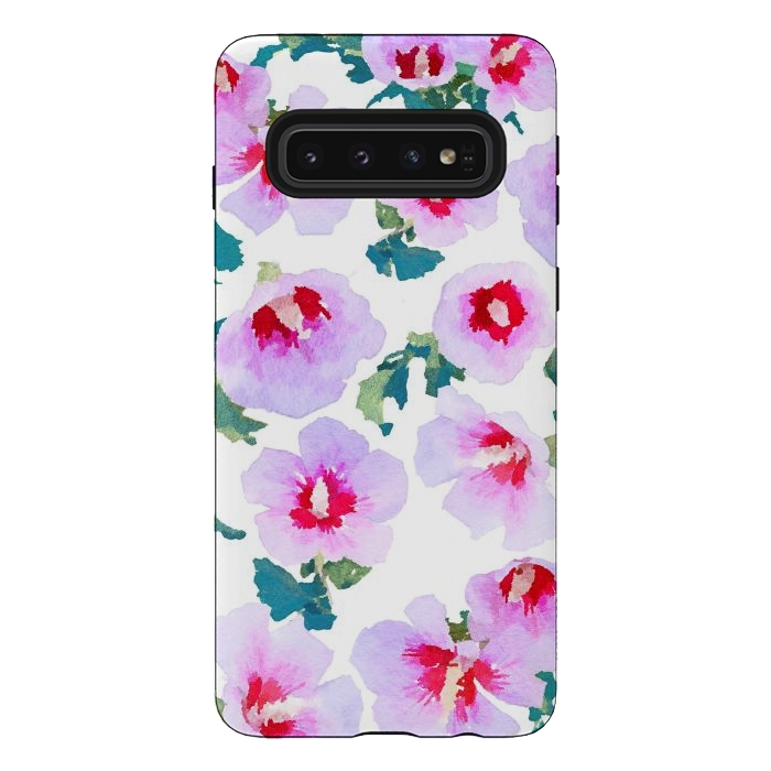 Galaxy S10 StrongFit Rose of Sharon watercolor flowers by Oana 