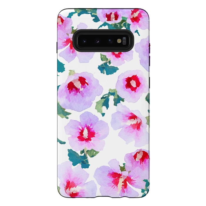 Galaxy S10 plus StrongFit Rose of Sharon watercolor flowers by Oana 