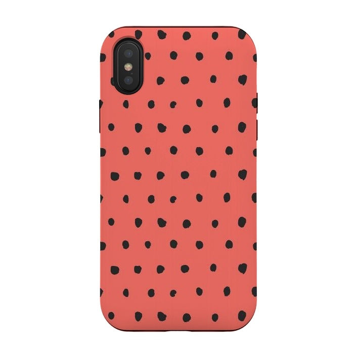 iPhone Xs / X StrongFit Artsy Dots Living Coral by Ninola Design