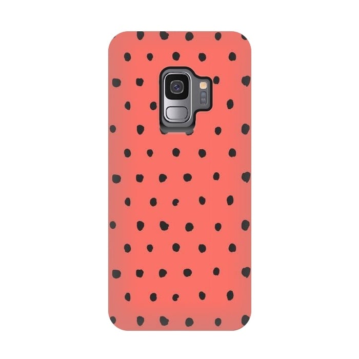Galaxy S9 StrongFit Artsy Dots Living Coral by Ninola Design