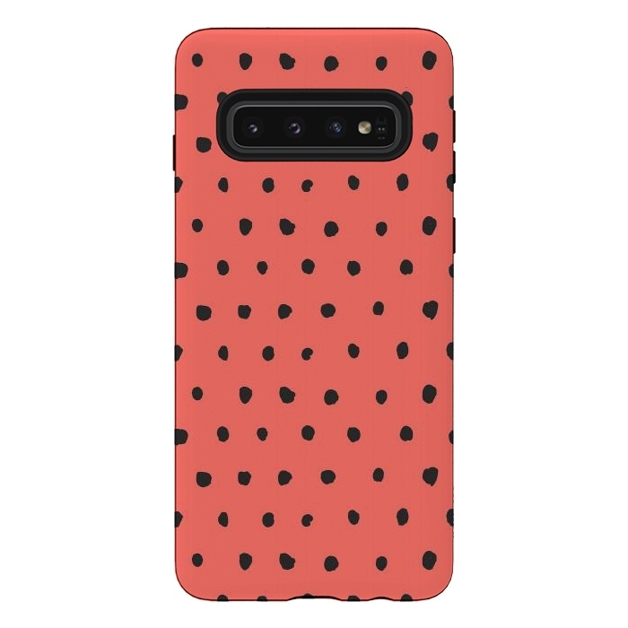 Galaxy S10 StrongFit Artsy Dots Living Coral by Ninola Design