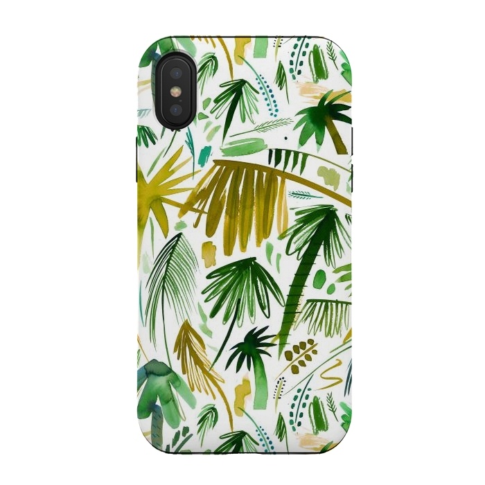 iPhone Xs / X StrongFit Brushstrokes Tropical Palms by Ninola Design