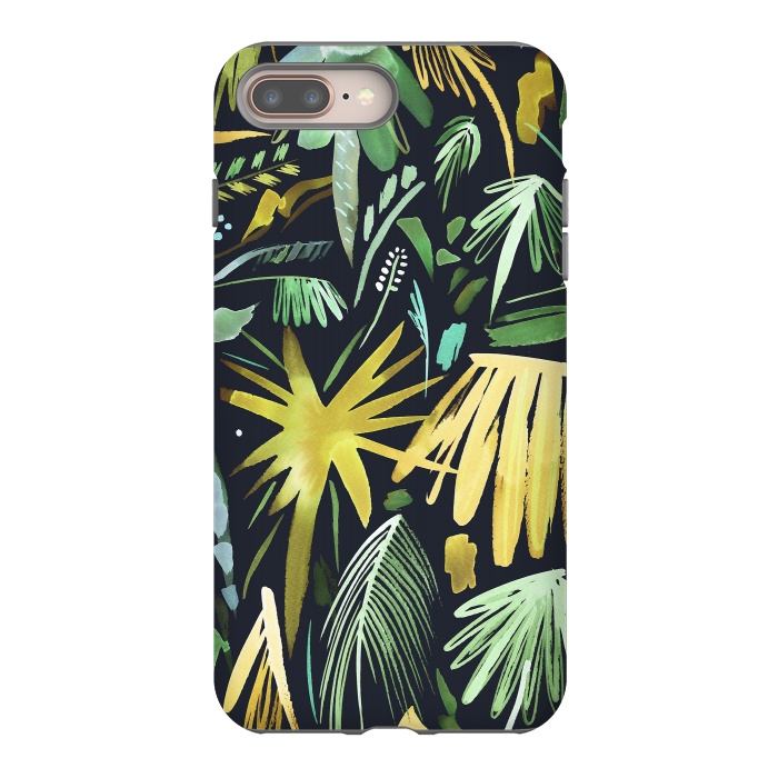 iPhone 7 plus StrongFit Brushstrokes Palms Neon Gold by Ninola Design