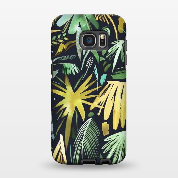 Galaxy S7 EDGE StrongFit Brushstrokes Palms Neon Gold by Ninola Design