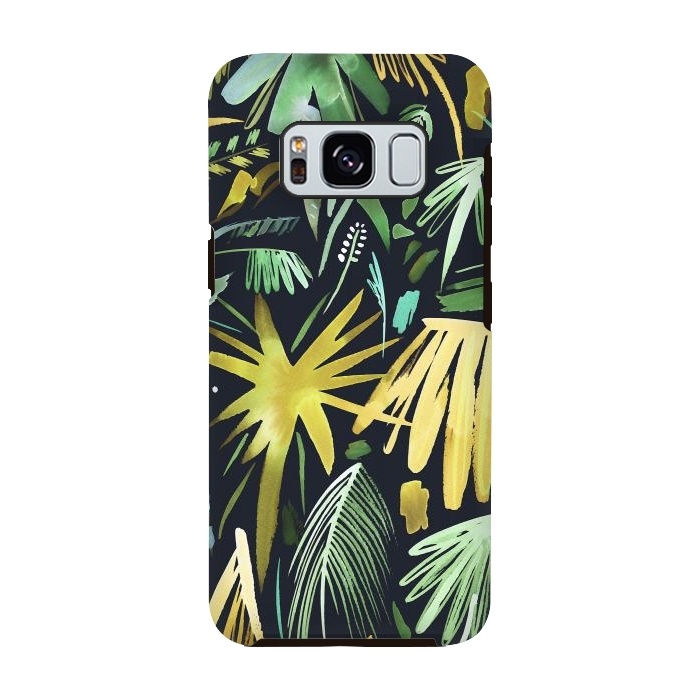 Galaxy S8 StrongFit Brushstrokes Palms Neon Gold by Ninola Design