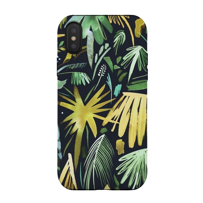 iPhone Xs / X StrongFit Brushstrokes Palms Neon Gold by Ninola Design