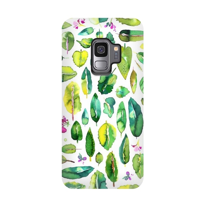Galaxy S9 StrongFit Botanical Green Leaves by Ninola Design