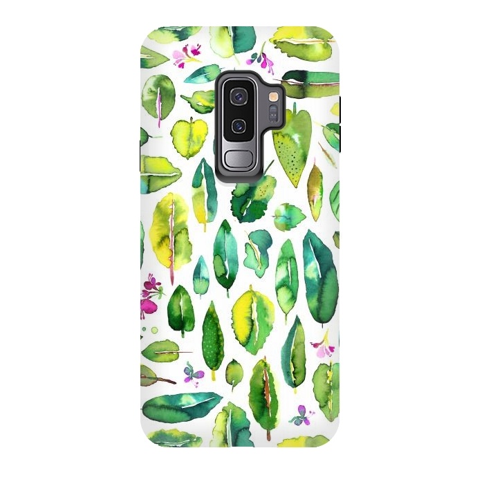 Galaxy S9 plus StrongFit Botanical Green Leaves by Ninola Design