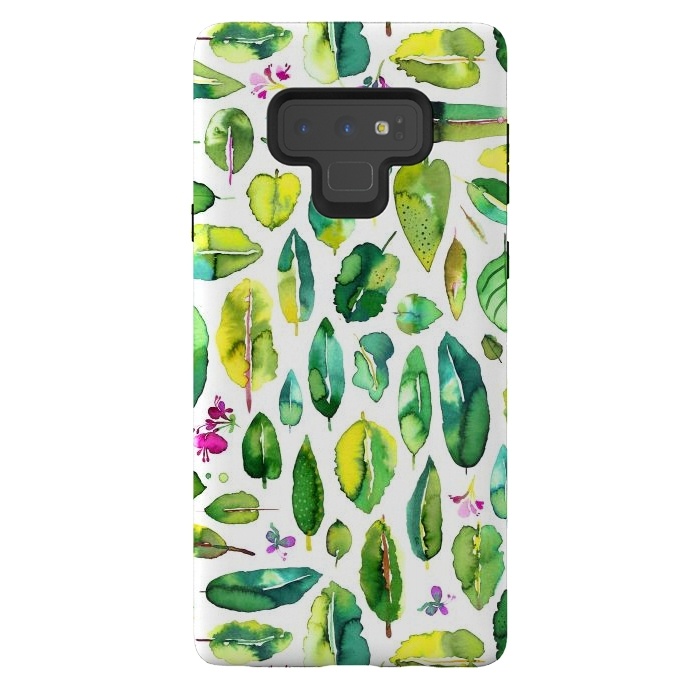 Galaxy Note 9 StrongFit Botanical Green Leaves by Ninola Design