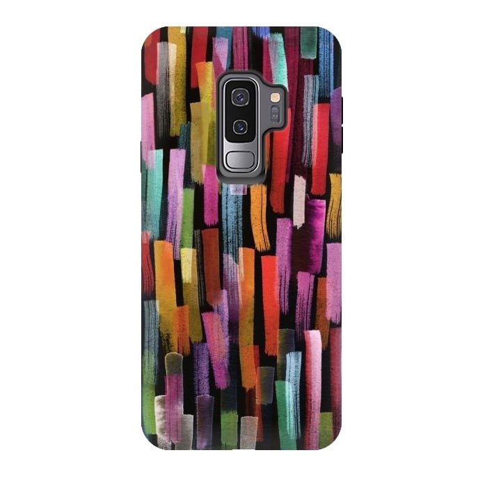 Galaxy S9 plus StrongFit Colorful Brushstrokes Black by Ninola Design