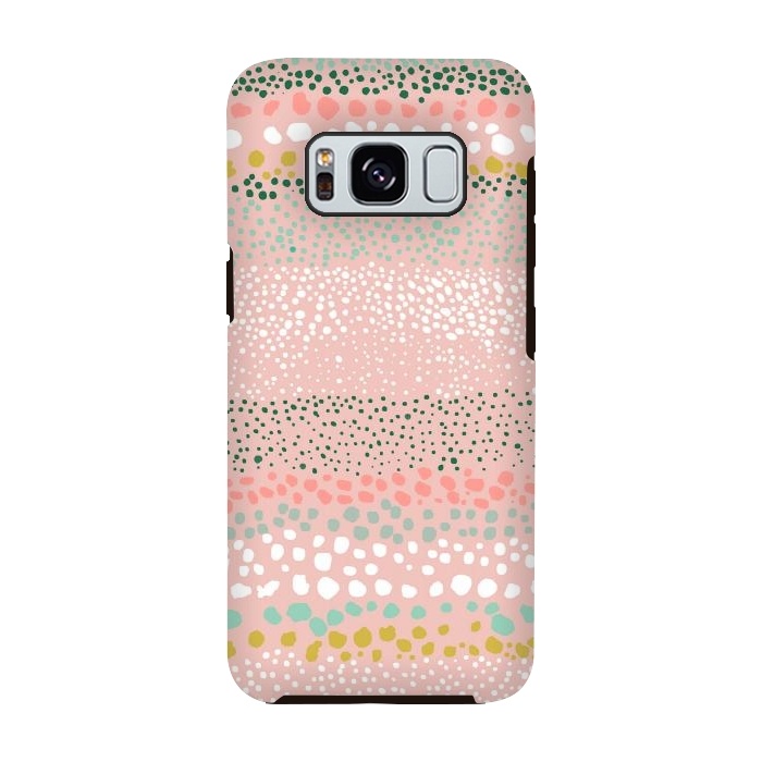 Galaxy S8 StrongFit Little Textured Dots Stripes Pink by Ninola Design