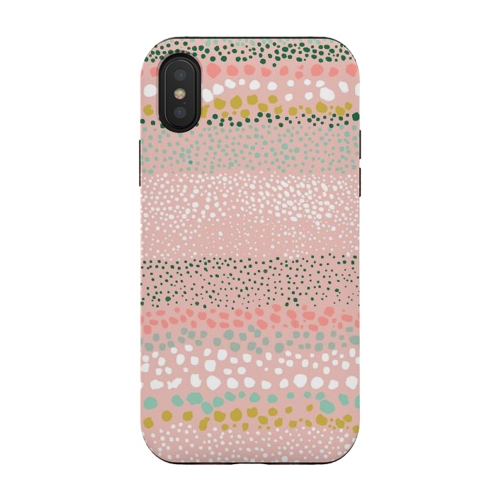 iPhone Xs / X StrongFit Little Textured Dots Stripes Pink by Ninola Design
