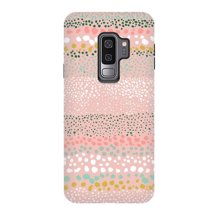 Galaxy S9 plus StrongFit Little Textured Dots Stripes Pink by Ninola Design