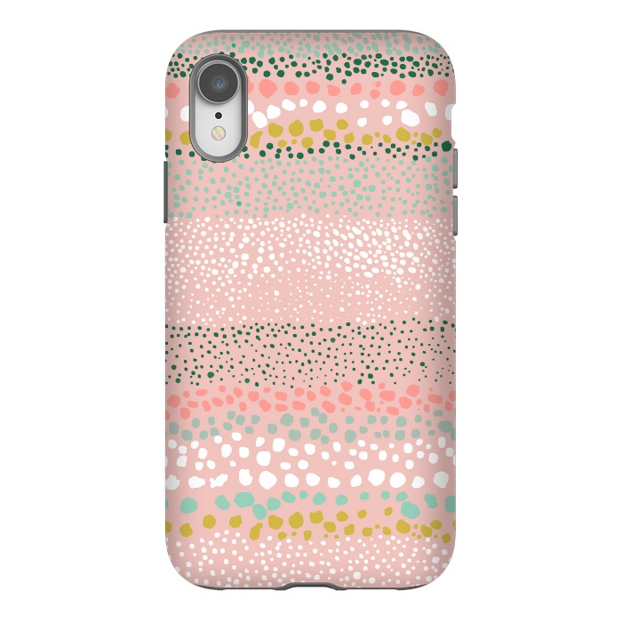 iPhone Xr StrongFit Little Textured Dots Stripes Pink by Ninola Design