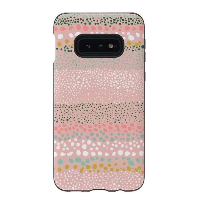 Galaxy S10e StrongFit Little Textured Dots Stripes Pink by Ninola Design