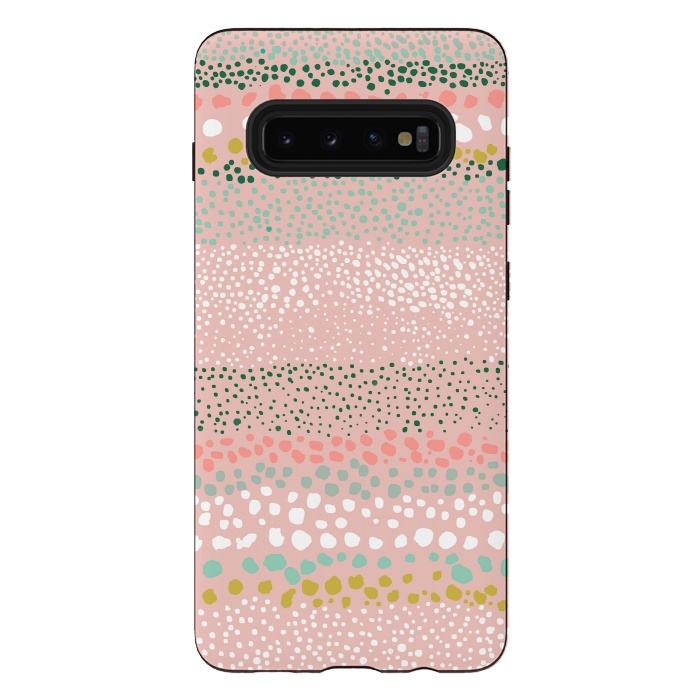 Galaxy S10 plus StrongFit Little Textured Dots Stripes Pink by Ninola Design