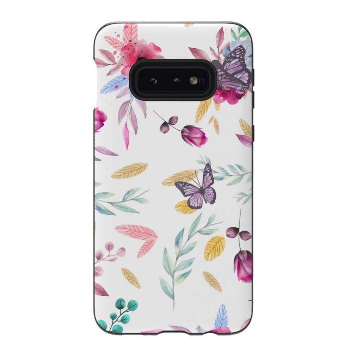 Galaxy S10e StrongFit BUTTERFLY FLORAL PRINT by MALLIKA