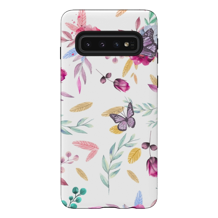 Galaxy S10 StrongFit BUTTERFLY FLORAL PRINT by MALLIKA