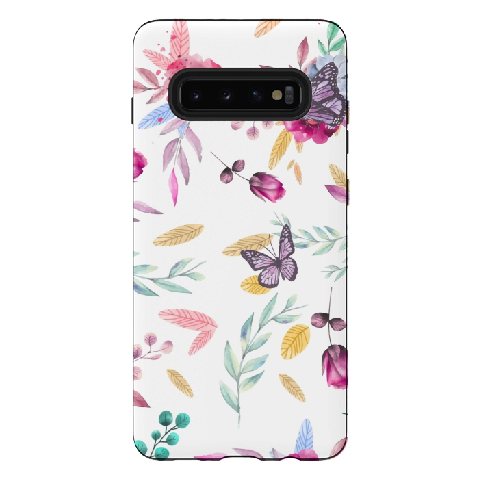 Galaxy S10 plus StrongFit BUTTERFLY FLORAL PRINT by MALLIKA