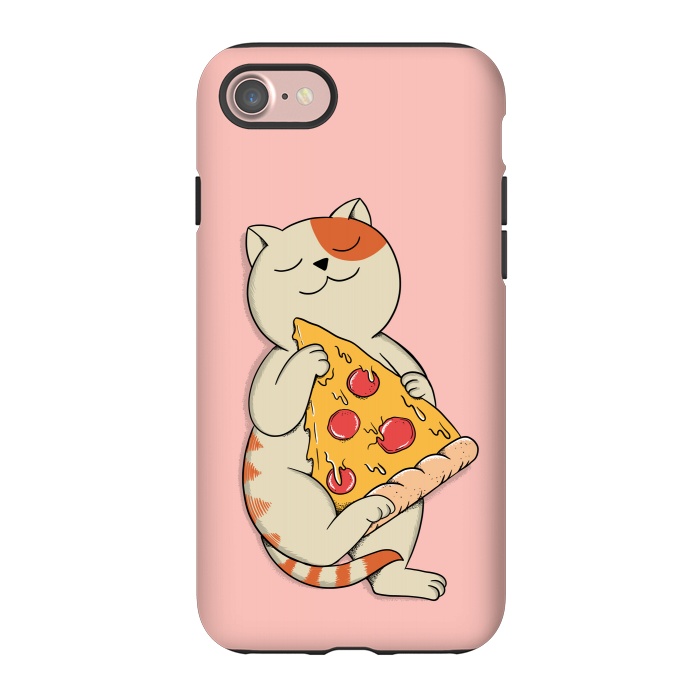 iPhone 7 StrongFit Cat and Pizza Pink by Coffee Man