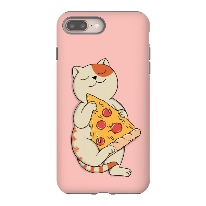 iPhone 7 plus StrongFit Cat and Pizza Pink por Coffee Man