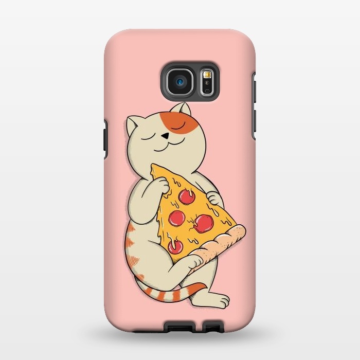 Galaxy S7 EDGE StrongFit Cat and Pizza Pink por Coffee Man