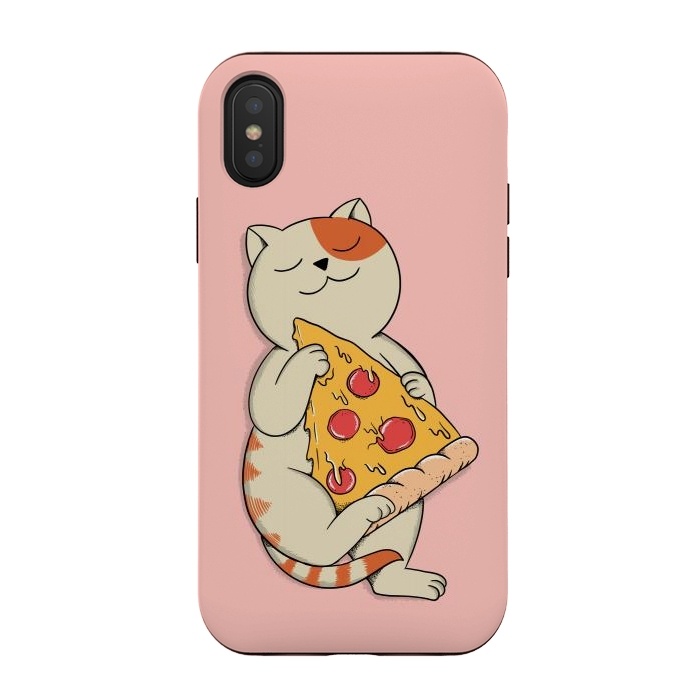 iPhone Xs / X StrongFit Cat and Pizza Pink by Coffee Man