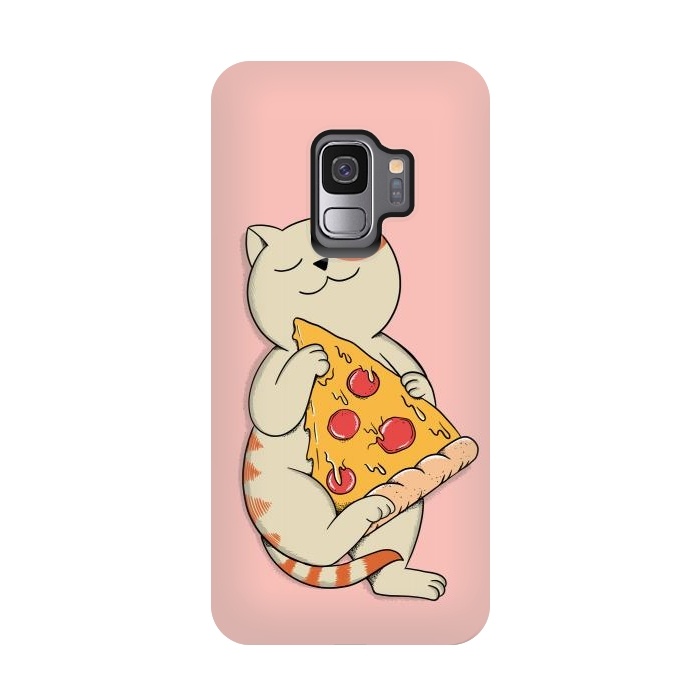 Galaxy S9 StrongFit Cat and Pizza Pink por Coffee Man