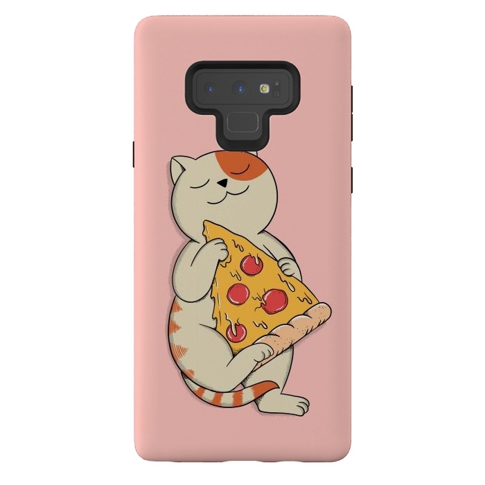 Galaxy Note 9 StrongFit Cat and Pizza Pink by Coffee Man