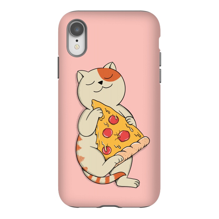 iPhone Xr StrongFit Cat and Pizza Pink by Coffee Man