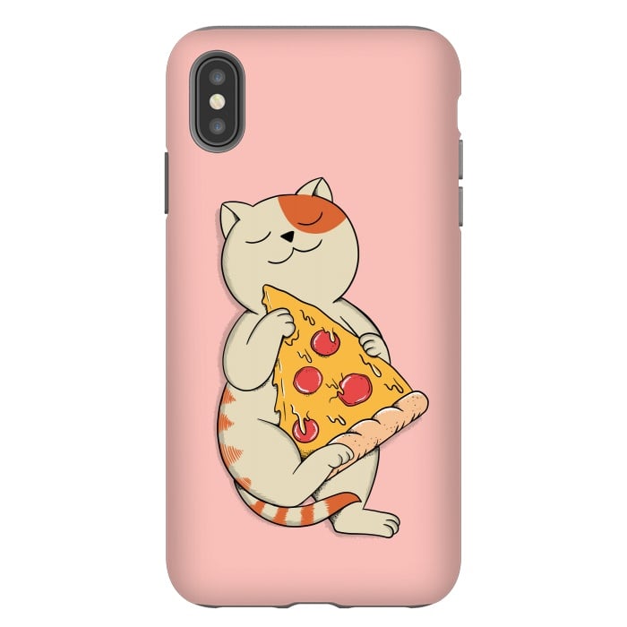 iPhone Xs Max StrongFit Cat and Pizza Pink by Coffee Man