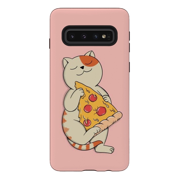 Galaxy S10 StrongFit Cat and Pizza Pink por Coffee Man