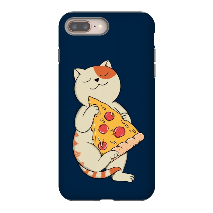 iPhone 7 plus StrongFit Cat and Pizza Blue by Coffee Man