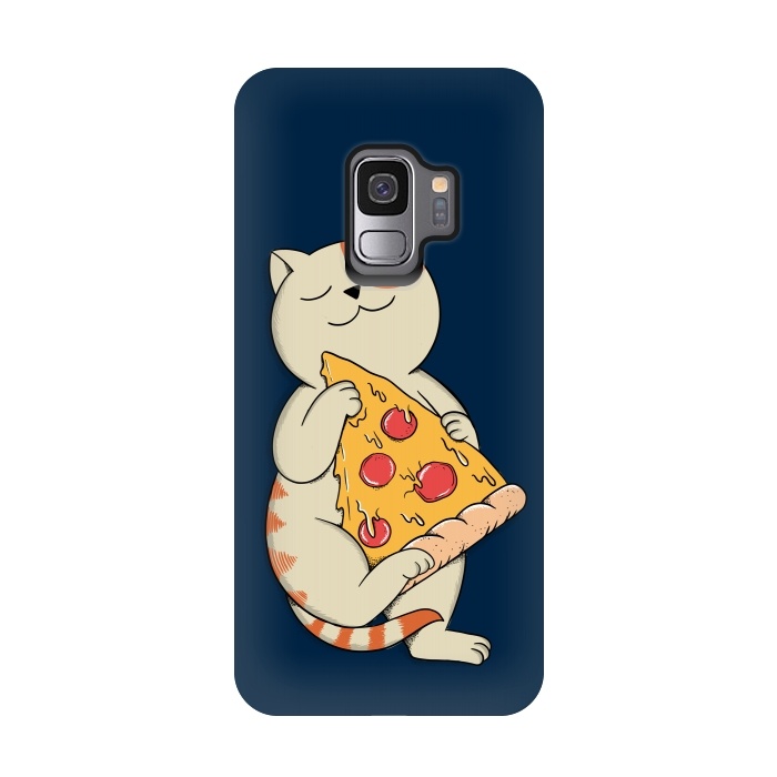 Galaxy S9 StrongFit Cat and Pizza Blue by Coffee Man