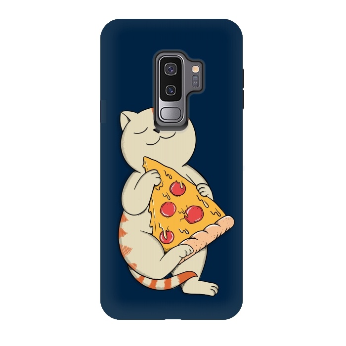 Galaxy S9 plus StrongFit Cat and Pizza Blue by Coffee Man