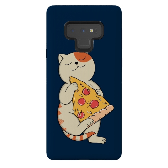 Galaxy Note 9 StrongFit Cat and Pizza Blue by Coffee Man