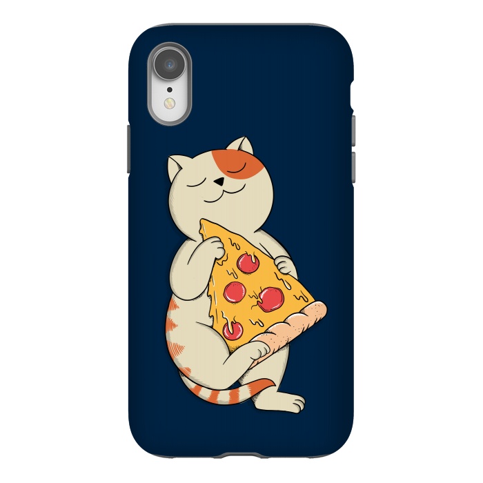 iPhone Xr StrongFit Cat and Pizza Blue by Coffee Man