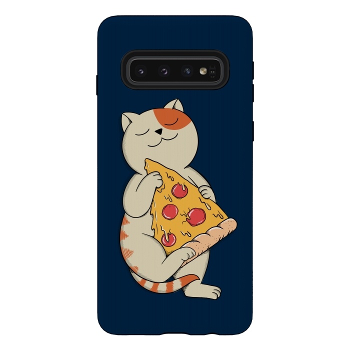 Galaxy S10 StrongFit Cat and Pizza Blue by Coffee Man