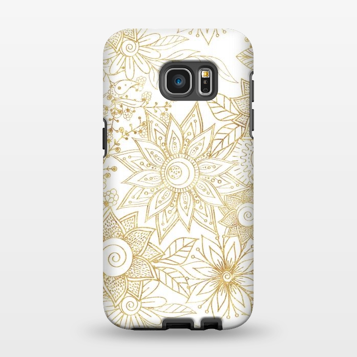 Galaxy S7 EDGE StrongFit Elegant golden floral doodles design by InovArts