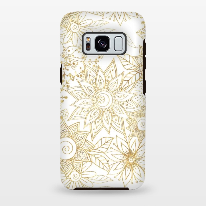 Galaxy S8 plus StrongFit Elegant golden floral doodles design by InovArts