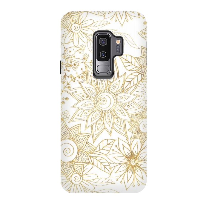 Galaxy S9 plus StrongFit Elegant golden floral doodles design by InovArts