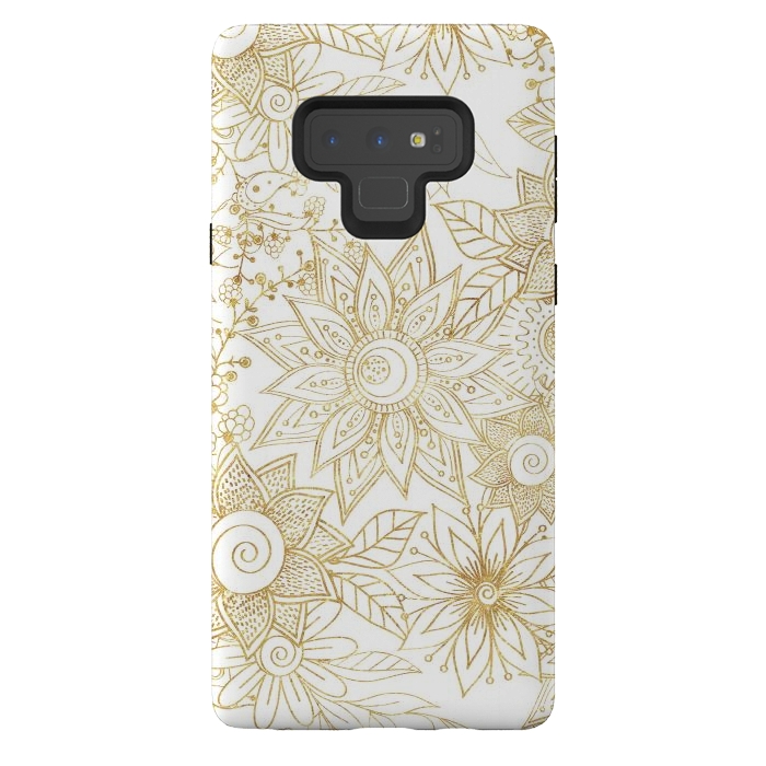 Galaxy Note 9 StrongFit Elegant golden floral doodles design by InovArts