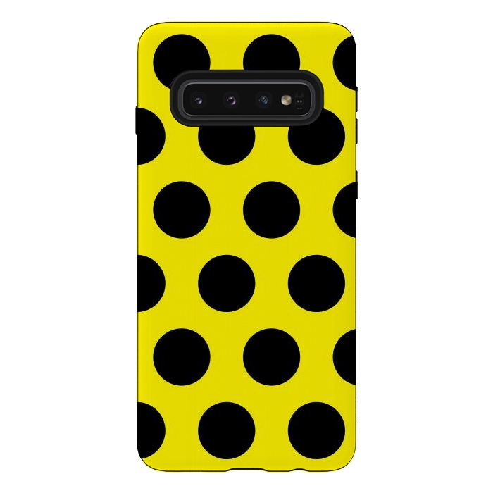 Galaxy S10 StrongFit Black Circles on Yellow Background by Bledi