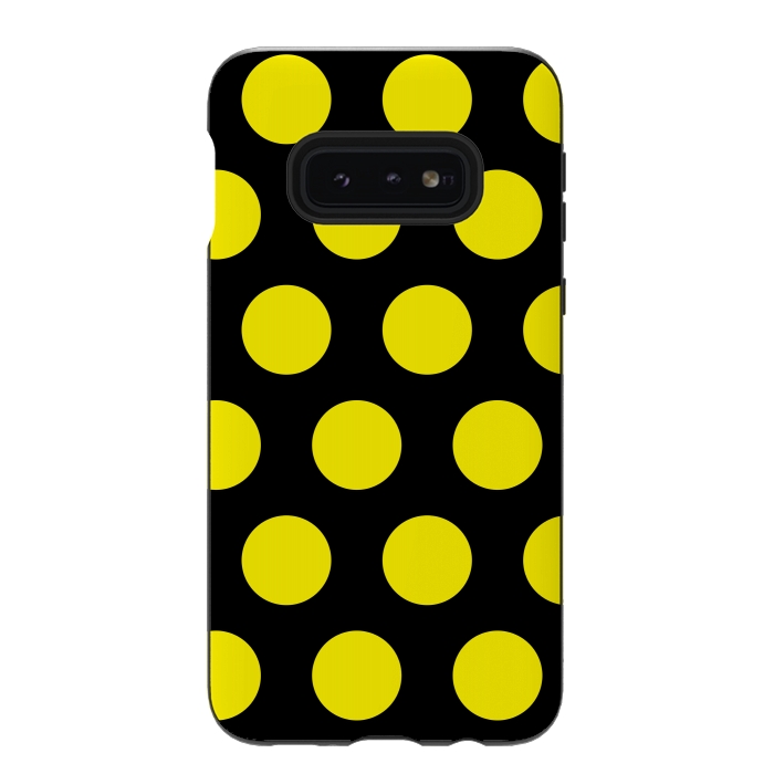 Galaxy S10e StrongFit Yellow Circles on Black Background by Bledi