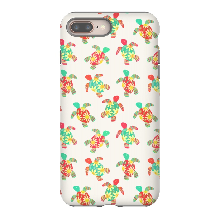 iPhone 7 plus StrongFit Cute Flower Child Hippy Turtles on Cream  by Micklyn Le Feuvre